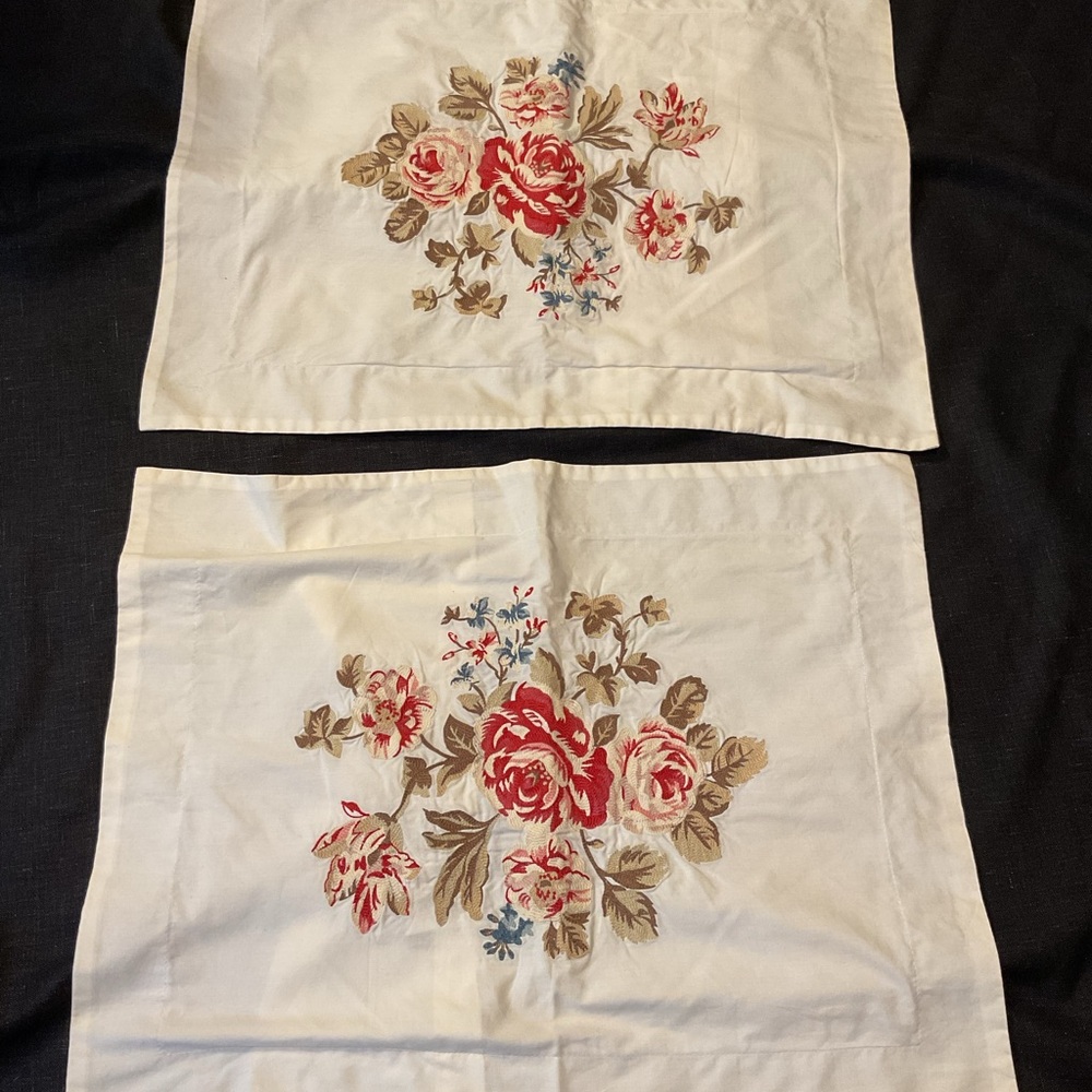 2 vintage Floral Embroidered throw Pillowcases